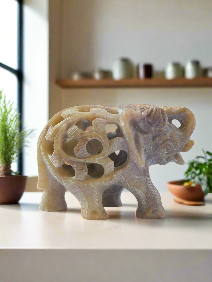 Anay – Hand-Carved Baby Elephant in Soft Stone | CRAFTO Banaras