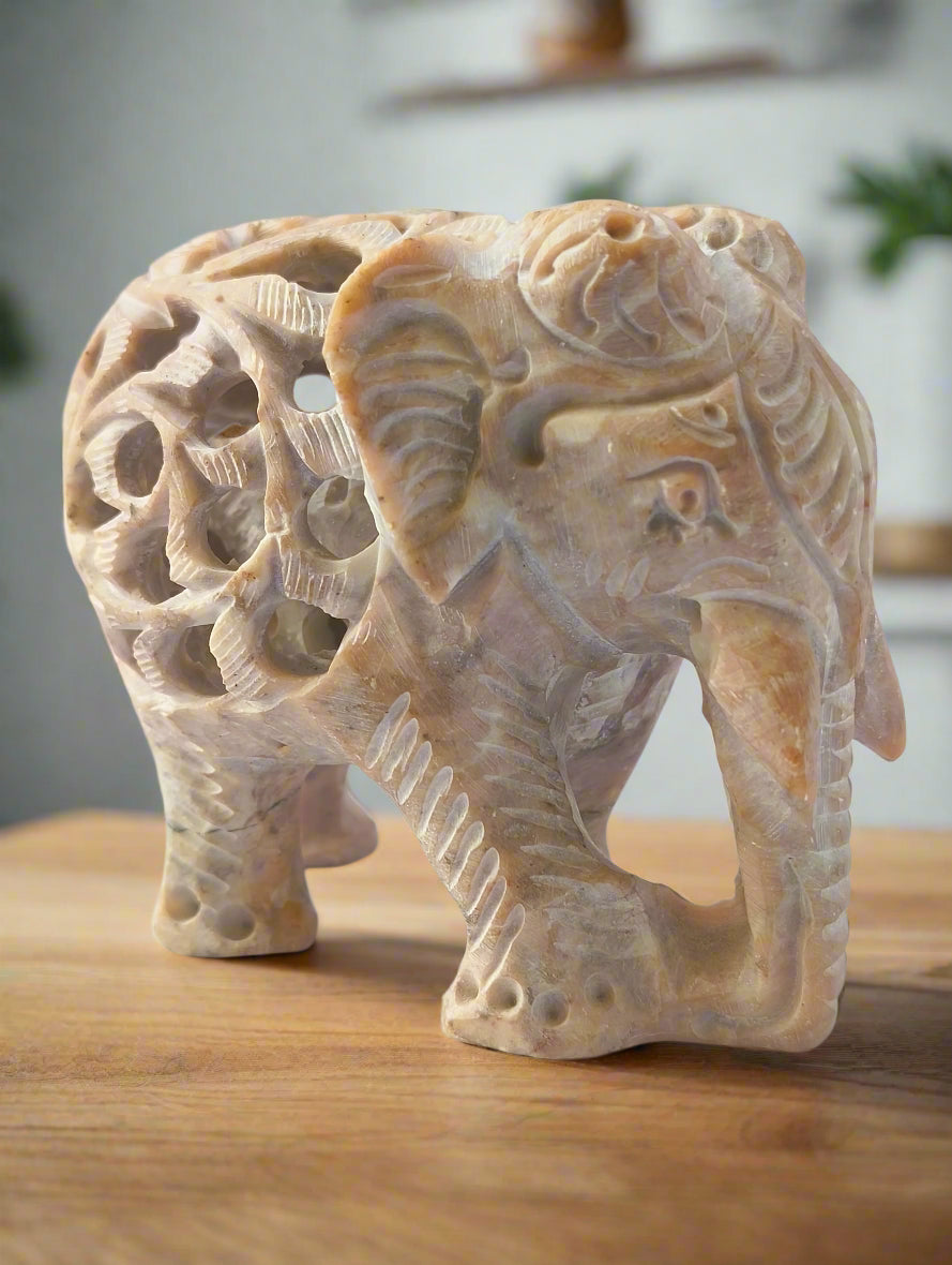 Maahi – Hand-Carved Mother Elephant | Banaras Soft Stone Jali