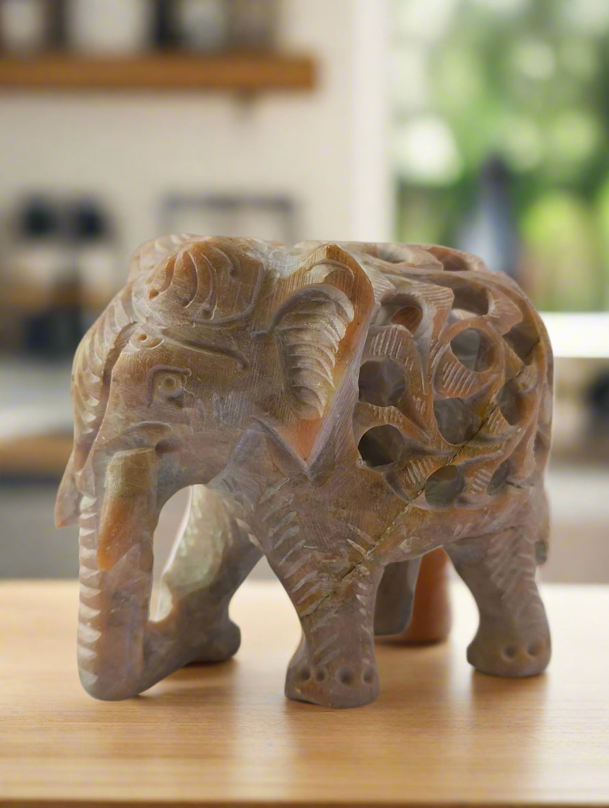 Maahi – Hand-Carved Mother Elephant | Banaras Soft Stone Jali