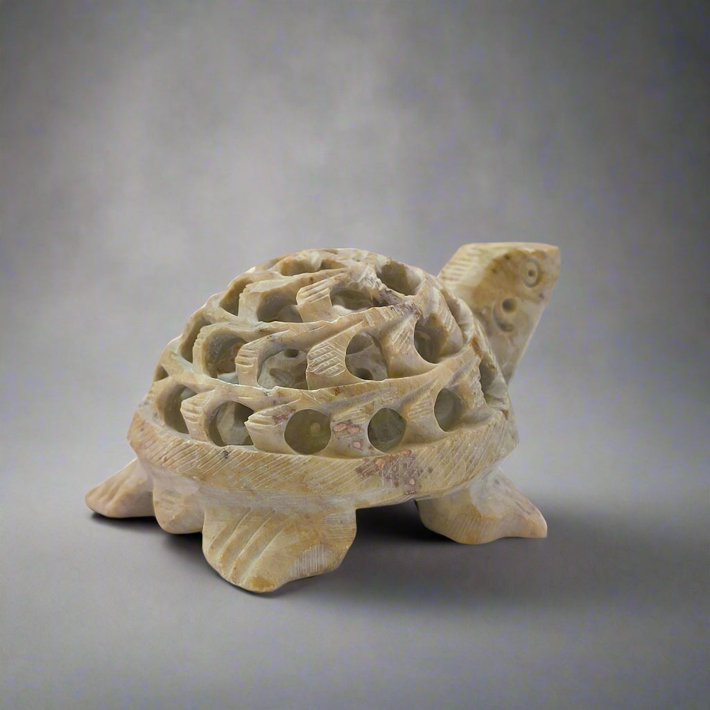 Taaku – Hand-Carved Baby Turtle with Inner Hatchling | Soft Stone Miniature from Banaras