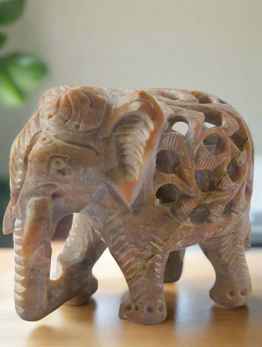 Maahi – Hand-Carved Mother Elephant | Banaras Soft Stone Jali